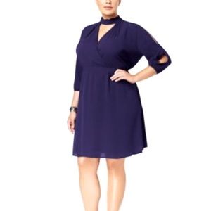 Navy Long Sleeve Choker Dress 2X